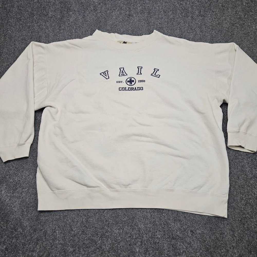 Vail Colorado‎ Crewneck Sweatshirt XL Cream Heavy Grunge AOS Rodeo Vintage 90s